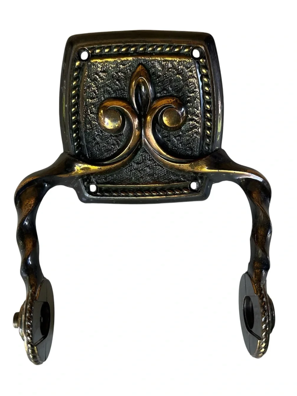 Antique Brass Fleur De Lis Toilet Paper Dispenser.